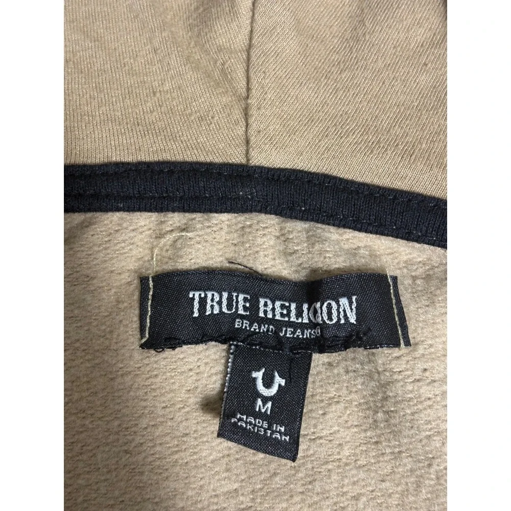 True Religion Mens Camo Full Zip Hoodie Gold Horseshoe Logo‎ Green Brown Medium